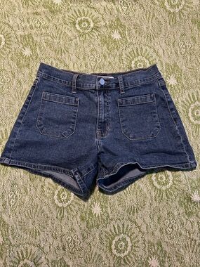 Indigo Dark Blue High-Waist Denim Shorts